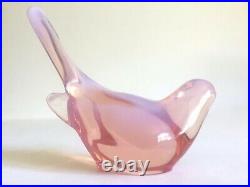 Vintage MID Century Modern Light Blush Pink Art Glass Bird Figurine Paperweight