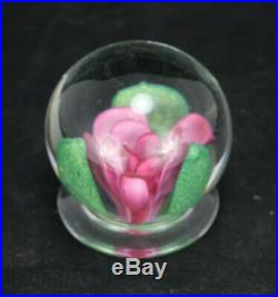 Vintage MMA Pink Rose Flower Art Glass Paperweight