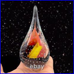 Vintage M Pyrcak Polish Art Studio Tear Drop Flame Glass Paperweight Signed MP
