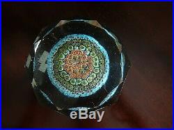 Vintage Magnum Murano Art Glass Concentric Millefiori Faceted Paperweight