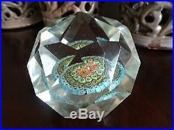 Vintage Magnum Murano Art Glass Concentric Millefiori Faceted Paperweight