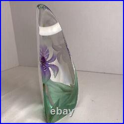 Vintage Mats Jonasson 8¼ Paperweight Art Glass Iris Design 3815 Signed Sweden