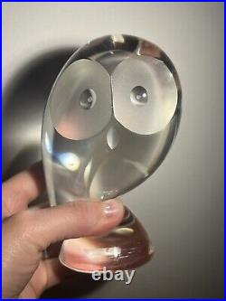 Vintage Mcm Steuben glass crystal Owl paperweight figurine Donald Pollard Heavy