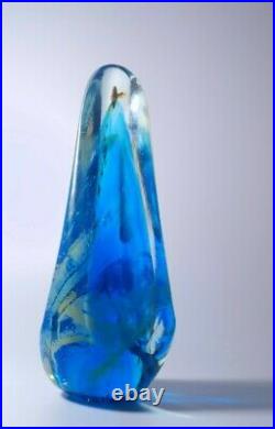 Vintage Mdina Michael Harris Blue Obelisk Signed Maltese Art Glass Paperweight
