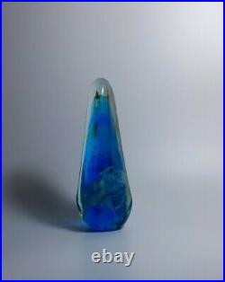 Vintage Mdina Michael Harris Blue Obelisk Signed Maltese Art Glass Paperweight