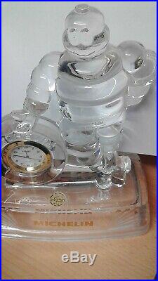 Vintage Michelin Man figure Bibendum Clear Crystal glass Clock Paperweight