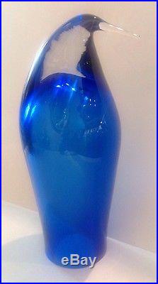 Vintage Mid Century Modern Abstract Blue Art Glass Penguin Sculpture