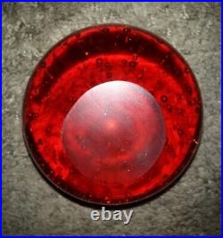 Vintage Mid-Century Modernist Ruby Red Paperweight with Glass Bubbles AMAZING