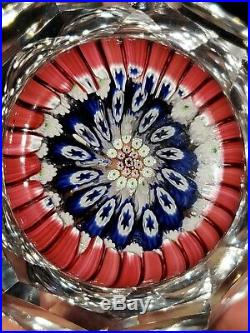 Vintage Millefiori Art Glass Paperweight Faceted 1970