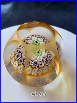 Vintage Millefiori Faceted Glass Paperweight