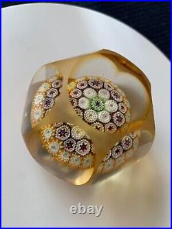 Vintage Millefiori Faceted Glass Paperweight