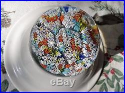 Vintage Millefiori Paperweight Early 1900's Tiny Flowers Bubbles Clear NM