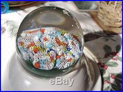 Vintage Millefiori Paperweight Early 1900's Tiny Flowers Bubbles Clear NM