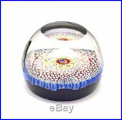 Vintage Millefiori Paperweight Faceted Art Glass Blue Fish in the Center