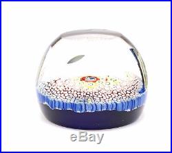 Vintage Millefiori Paperweight Faceted Art Glass Blue Fish in the Center