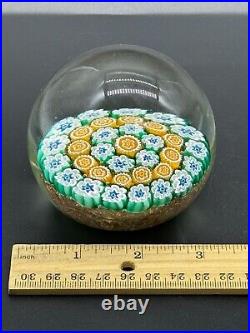 Vintage Millefiori Scrambled Cane Flowers Glass Paperweight