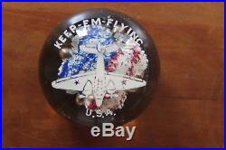 Vintage Millville Art Glass Sulfide Airplane Paperweight WWII Keep-Em-Flying USA