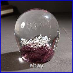 Vintage Moser Czechoslovakia Bubble Clear Purple Art Glass Paper Weight, signed