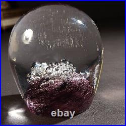 Vintage Moser Czechoslovakia Bubble Clear Purple Art Glass Paper Weight, signed