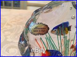 Vintage Murano Aquarium Glass Art Block Paperweight Original Label