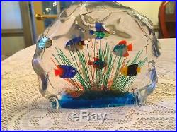 Vintage Murano Aquarium Glass Art Block Paperweight Original Label