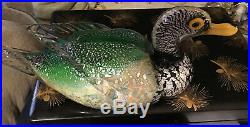 Vintage Murano Art Glass Green and Silver Leaf Duck