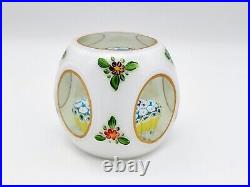 Vintage Murano Art Glass Millefiori Hand Painted Flowers White Cased Paperweight