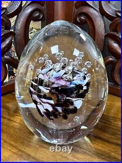 Vintage Murano Art Glass Paperweight Purple White Flower Bubbles