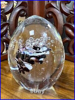 Vintage Murano Art Glass Paperweight Purple White Flower Bubbles