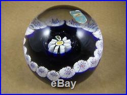 Vintage Murano Art Glass with Label Paperweight Flower Millefiori Italy