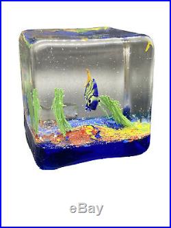 Vintage Murano Glass Aquarium Block Paperweight