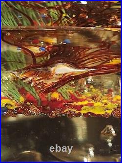 Vintage Murano Glass Art Aquarium Paperweight Italian Shell Shaped 10x8, 9 Fish