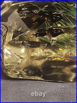 Vintage Murano Glass Art Aquarium Paperweight Italian Shell Shaped 10x8, 9 Fish