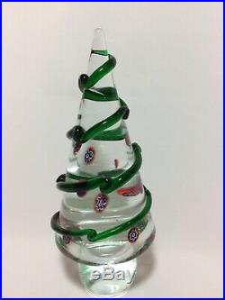 Vintage Murano Glass Christmas Tree Italy Millefiori Paperweight Swirl 8 Inches