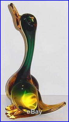 Vintage Murano Glass Duck Sculpture Amber Green 1960s Mid Century Italian