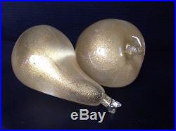 Vintage Murano Glass Gold Aventurine Apple And Pear Paperweights