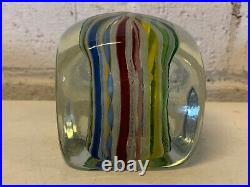 Vintage Murano Glass Square / Dice Form Latticino Glass Paperweight