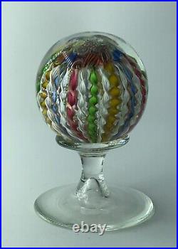Vintage Murano Glass Zanfirico, Latticino Ribbons Pedestal Paperweight