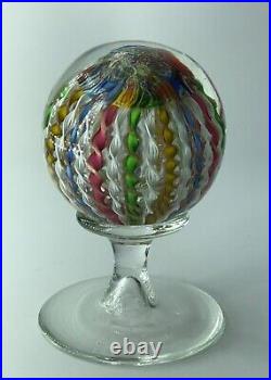Vintage Murano Glass Zanfirico, Latticino Ribbons Pedestal Paperweight