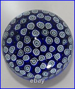 Vintage Murano Hand Blown Italian Art Glass Milliefiori Paperweight Blue White