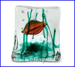 Vintage Murano Italian Art Glass Fish Aquarium Glass Block Sculpture Paperweight