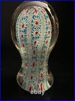 Vintage Murano Latticino Ribbon Millefiori Art Glass Paperweight