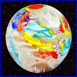 Vintage Murano Paperweight Ribbon Swirl Latticino Multicolor Art Glass Italy 2T