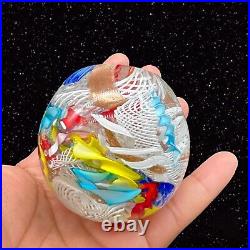 Vintage Murano Paperweight Ribbon Swirl Latticino Multicolor Art Glass Italy 2T