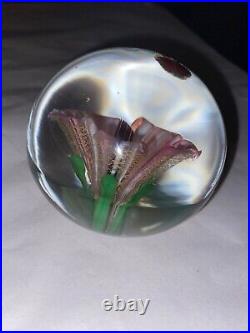 Vintage Murano Pink Lily Glass Paperweight With Original Labels HTF