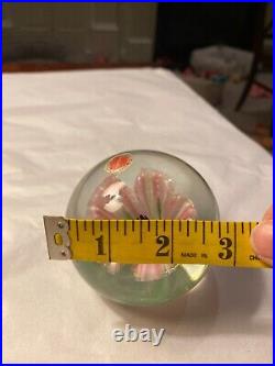 Vintage Murano Pink Lily Glass Paperweight With Original Labels HTF
