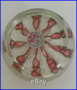 Vintage Murano Pink White Gold Ribbon Lattice Paperweight with Sticker