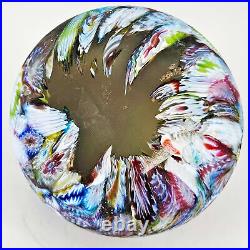 Vintage Murano Scrambled Millefiori Paperweight Art Glass Satin Sphere