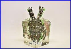 Vintage Murano Sommerso Art Glass Block Frog Sculpture Aquarium Paperweight