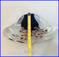 Vintage Murano Style Art Glass 18 Fish Aquarium Cobalt Striped Fish sculpture